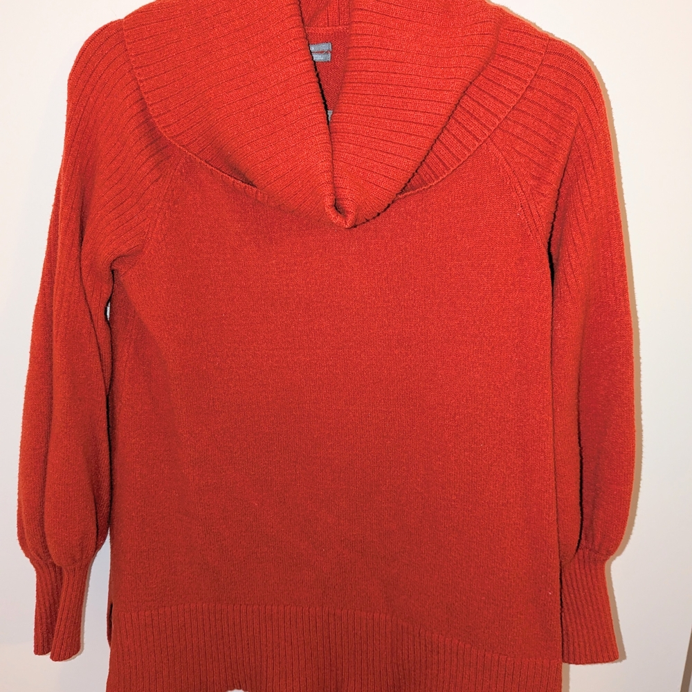 Anthropologie Orange Cowl Neck Sweater W/ Bubble Sleeve
